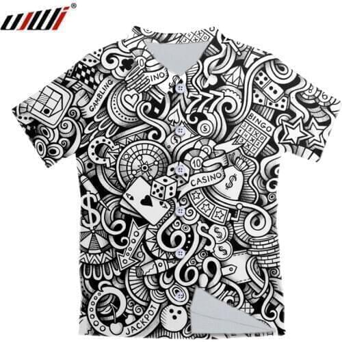 UJWI Stylish Men Shirt Luxury 3D Poker casino Print Unisex Dress Shirts Short Sleeve Casual Club Camisa hawaiian Social Shirts