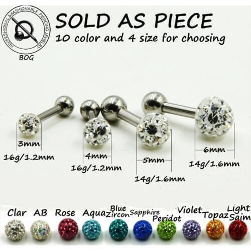 1pc Tragus Helix Bar Top Upper Ear Earring Labret Body Jewelry Piercing With Epoxy Ferido Disco Crystal Ferido Ball 14g 16g