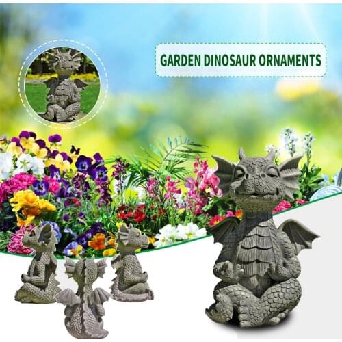 Gray Meditation Angel dinosaur Statue Baby Dinosaur Sculpture Yoga Ornaments Meditate Figurines Outdoor Decoration Garden Decor