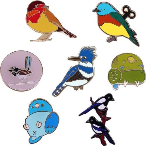Blue Wren Magpies Woodpecker Cute Birds Enamel Pin Set Wildlife Brooch British Art Accessories Nature Animal Lovers Gift