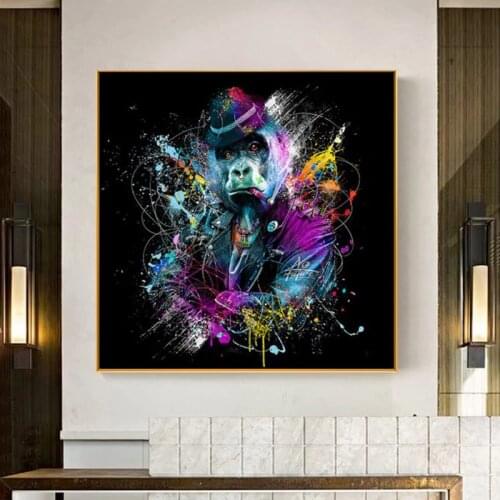 Funny Colorful Star Monkey Graffiti Art Canvas Painting Modern Animals Posters and Prints Wall Art Picture for Living Room Decor