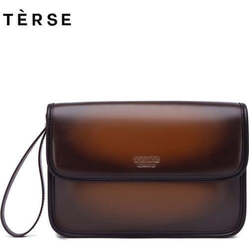 TERSE 2018 NEW Handbag Laptop for Men Real Leather Handmade Day Clutches 4 Colors Casual Purse With Cover Customize Logo 0531-1