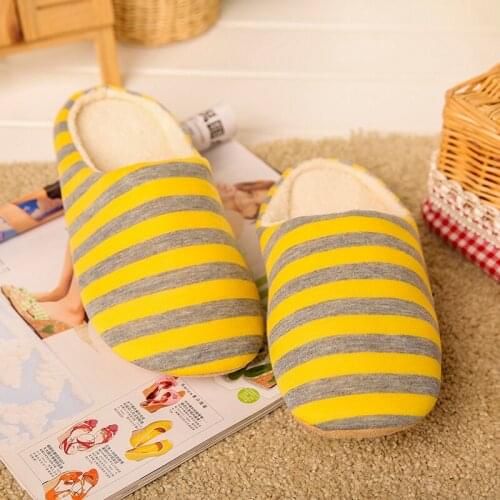 Slipper Women Striped Bottom Soft Home Slippers Warm Cotton Shoes Women Indoor Slippers Slip-On Shoes For Bedroom House Plush