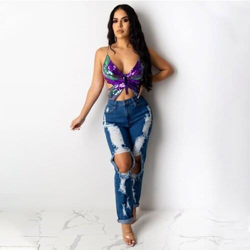 Sexy Butterfly Sequin Top for Women Girls Fashion Summer Vintage Crop Top Backless Bandage Tops Sleeveless Short Outfit