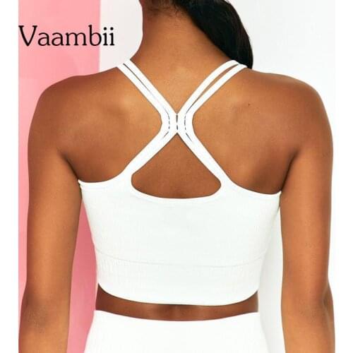 Candy Color Tank Top Womens White Top Knitted Seamless Push Up Sport Bra Open Back Sports Top Double Strap Underwear For Women