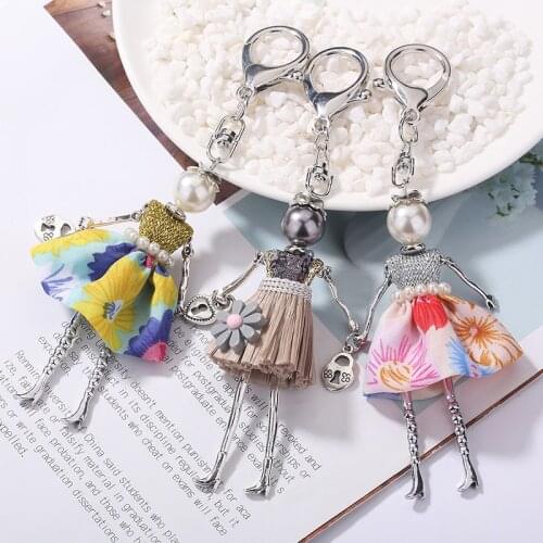 YLWHJJ brand women cute doll Key chain Handmade Tassel Fashionista Dress Keychain Dolls fashion statement jewelry key ring