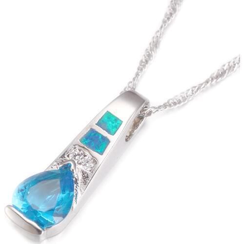 Blue Opal Pendant Woman Free Chain Gift OP140