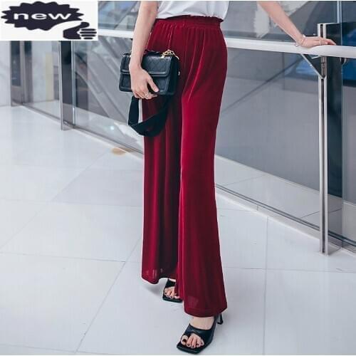 Ladies High Loose Fit Wide Leg Pants Office Work Womens Long Trousers Elastic Waist Vintage Wine Red Mujer Pantalones