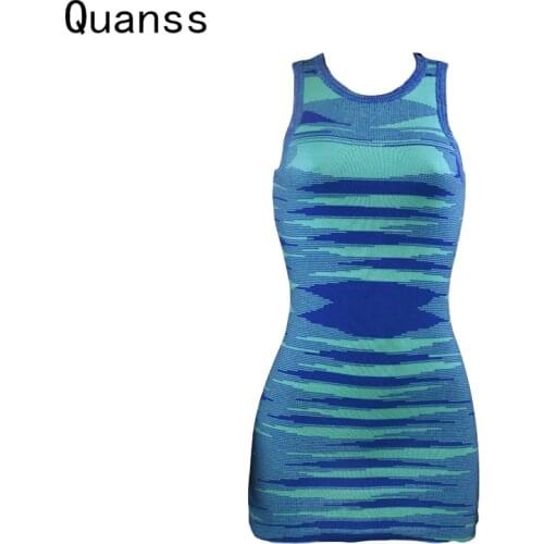 Quanss O Neck Knitted Dress Women Bodycon Blue Summer Sleeveless Sexy Mini Dresses Streetwear Fashion Bodycon Dress Y2k WLY09