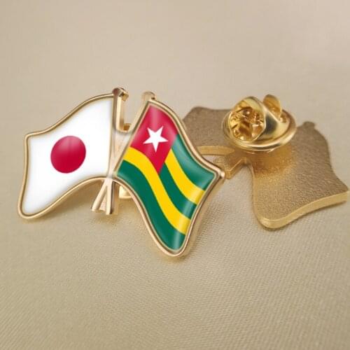 Japan and Togo Crossed Double Friendship Flags Lapel Pins Brooch Badges