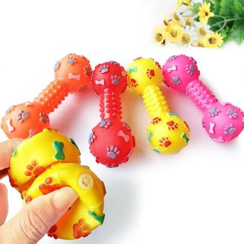 1pcs Colorful Pet Dog Cat Toy Puppy Sound Polka Dot Squeaky Toy Rubber Dumbbell Chewing Funny Toy For Dogs Drop Shipping