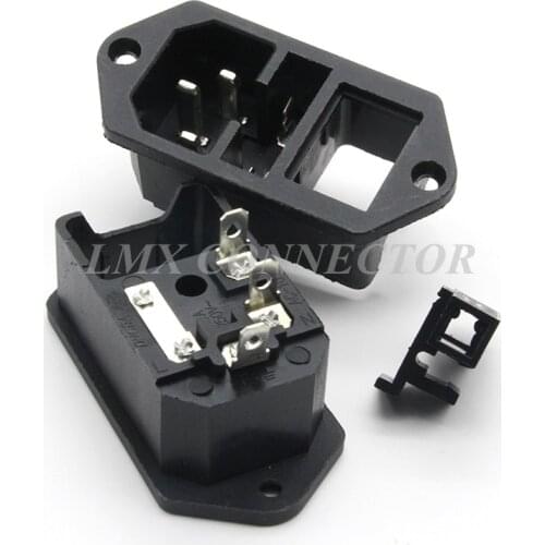 10PCS IEC320 C14 Black Male Plug Power socket 3P Connector iron copper Switch 250V 10A AC-10B