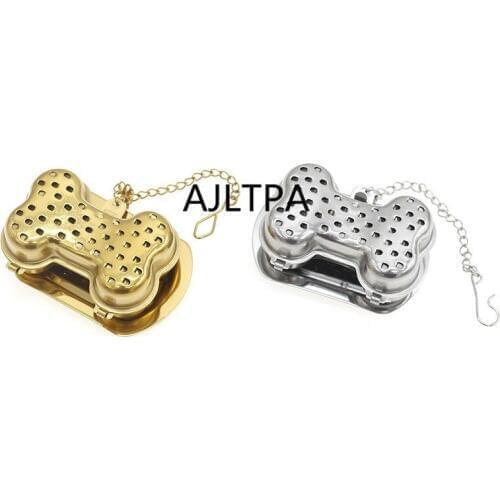 100pcs/lot Stainless Steel Tea Filter Bone Shaped Tea Strainers With Chain Ball Spoon Pad Stainless Steel Tea Bag CT0174