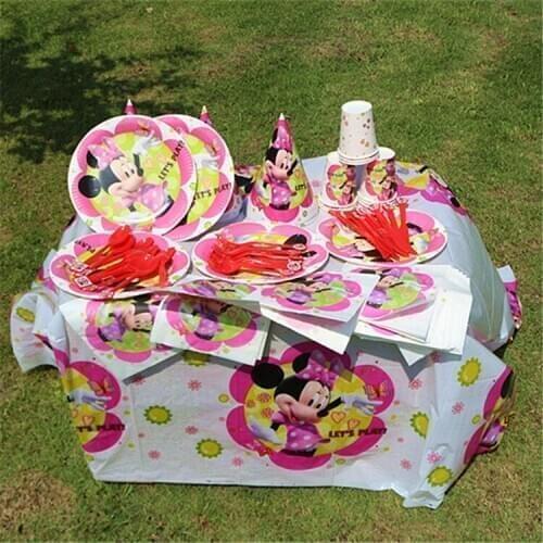 132pcs/set Minnie Mouse Girls Birthday Party Decorations Kids Party Supplies Party Disposable Tableware Super Set