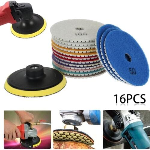 16pcs Diamond Polishing Pads Kit 4 inch 100mm Wet/Dry for Granite Stone Concrete Marble Polishing Use Grinding Discs Set