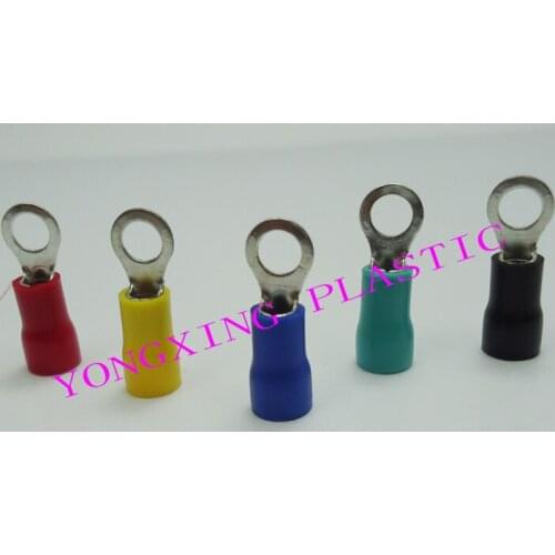 250pcs/lot RV1.25-8 insulated terminal block 22-18AWG 0.5-1.5mm2 cable red yellow blue green black five color mixed