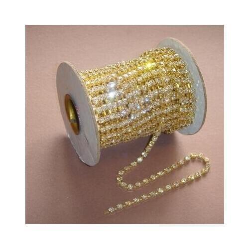 Free shipping ! cup chain ss28 Crystal Clear stones beads Gold base 10 roll/lot Use for garments accessories