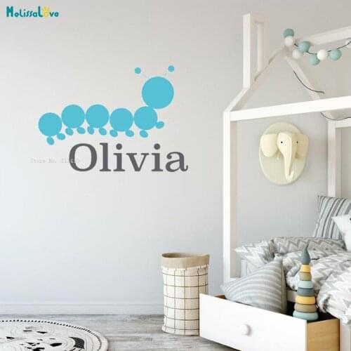 Caterpillar Custom Name Wall Decals Personalized Home Decor for Kids Baby Room Letter Murals Nursery Unique gift TY2508