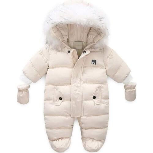 New Born Baby Winter Clothes Toddle Jumpsuit Hooded Inside Fleece Girl Boy Clothes Autumn Overalls Children Outerwear