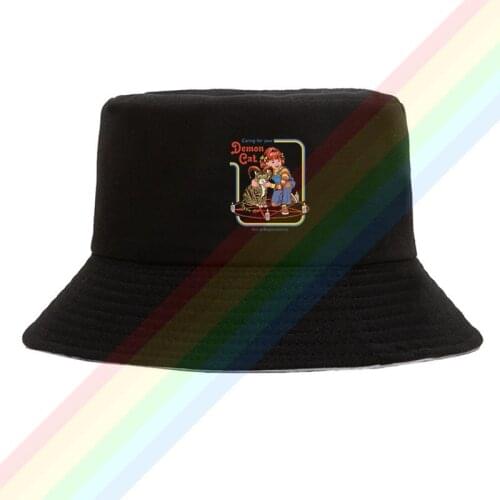 Caring For Your Demon Cat Pets Responsibilities Summer Outdoor Cap Travel Beach Sun Hat Unisex Double Sides Wear