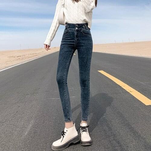 Oversized Womens Jeans 36 38 40 High-waisted Double-button Slim Skinny Casual Trend Street Skateboarding Pencil Denim Pants