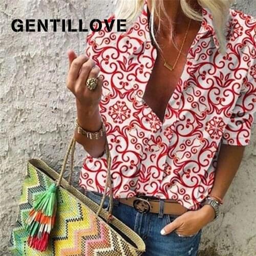 Getillove Vintage High Street Harajuku Oversized Tops Elegant Chiffon Blouses Casual Long Sleeve Geometric Patterns Loose Shirts
