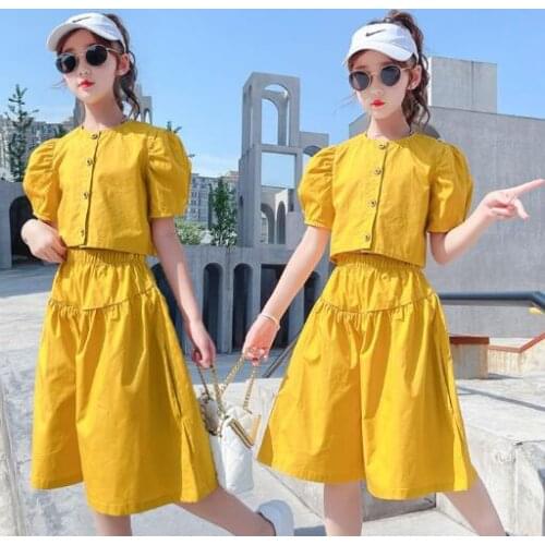 Children Girls Summer Clothes Sets Short Sleeve Crop Top+Wide Leg Pants Outfits for Kids Clothing Two-Piece Suit 6 8 10 12 Years