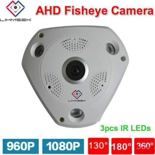 Lihmsek HD 1080P AHD Camera Fisheye Lens 130 180 360 degree IR Infrared Night Vision CCTV Camera Panoramic 2MP Security cam