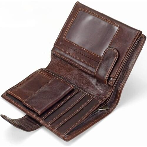Mens short wallet retro leather coin purse top layer cowhide vertical leather bag