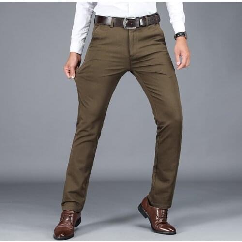 202 Spring and Autumn New Mens cotton business casual trousers Fashion high-quality solid color stretch mens casual pants