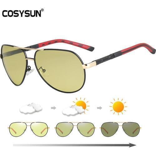 COSYSUN Day Night Vision Goggles Men Driving Photochromic Polarized Sun Glasses Men Aluminum Sun glasses oculos de sol masculino