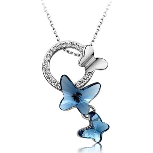 Valentines Day Special Blue Swarovski Butterfly Pendant Gift Special Women