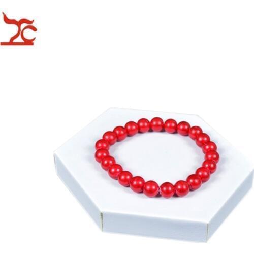 1Piece Fashion Jewelry Display Mdf Board Hexagon White Pu Bracelet Bangle Pendant Storage Display Stand Tray