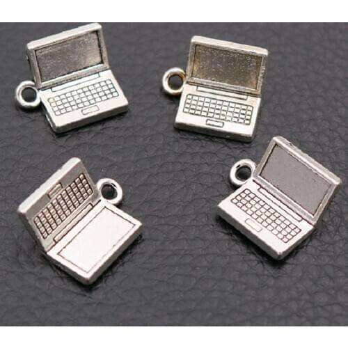 WKOUD 10pcs Silver Color 3D Laptop Computer Alloy Pendant Necklace Bracelet DIY Metal Jewelry Charm Handmade 15*10mm A1914