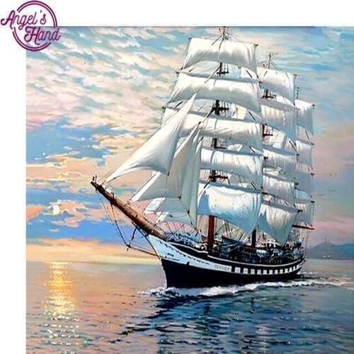 Full,Diamond Embroidery Scenic sailing boat,5D,Diamond Painting,Cross Stitch,3D,Diamond Mosaic,Needlework,Crafts,Christmas,Gift