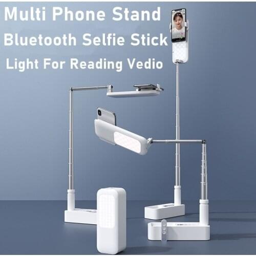 3IN1 Portable Phone Holder Stand Wireless Selfie Stick Dimmable LED Light Lamp For Live Video Photo Reading Retractable Stand