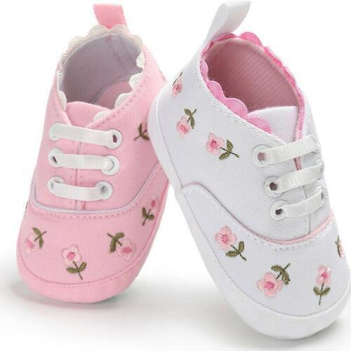 Pudcoco Cute Baby Girl Crib Shoes Newborn Flower Embroidery Soft Sole Prewalker Sneakers