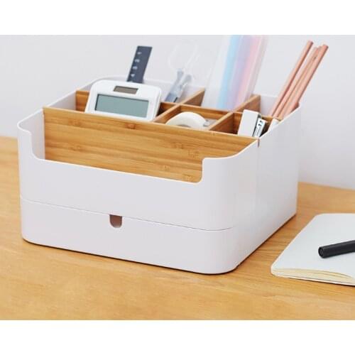 Youpin Bamboo Fibre Detachable Organiser Box Sub-grid Design Cosmetic Storage Box Portable Case for Bathroom Livingroom