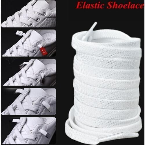 1Pair Flat Elastic Shoelaces White/Black No Tie Shoelaces Kids Adult Unisex Flat Sneakers Shoelace Quick Lazy Laces Strings