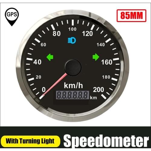 85mm GPS Speedometer With Red Backlight 125km/ 200km/h For Car Boat Truck 12V 24V Over Speed Buzzer Alarm Left Right High Beam