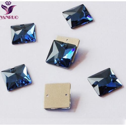 YANRUO 3240 Square Sapphire Sew on Stones Rhinestones Crystals Sewing Flatback Stones Blue