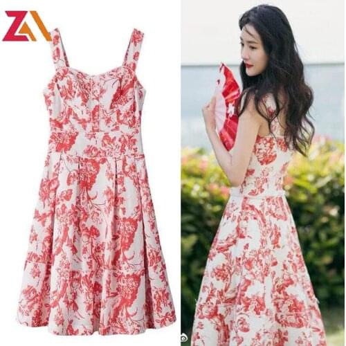 ZAlady Summer Beach Spaghetti Strap Midi Dresses Womens Clothes Elegant Vintage Print Backless Elegant Party Night Dress Femme