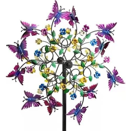 Iron Windmill Colorful Willow Butterfly Wind Spinner Rotating Windmill Garden Decoration Windmill For Garden Bird Repeller