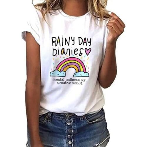 2021 Summer Hot New Fashion Cartoon Kawaii Rainbow Print Ladies T-Shirt Women Clothes Hipster Graphic tee