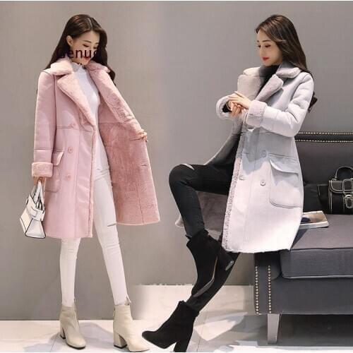 Winter Warm Suede Fur Lining Women Coat 2021 Europe New Fashion Thick Winter Jacket Long Overcoat Female Warm Trench Coats