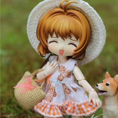 1/12 High Quality Handmade Pastoral Style OB11 Doll Dress Hat Rattan Bag Outfits Clothes for Obitsu 11 Doll Accessories
