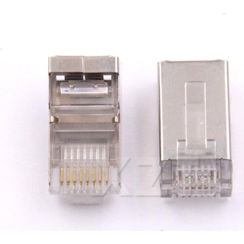 10PCS/LOT network connectors Crystal Metal Shield RJ45 cat6 Modular Plug RJ-45 8P8C Network Cable Head gold plated terminals NEW