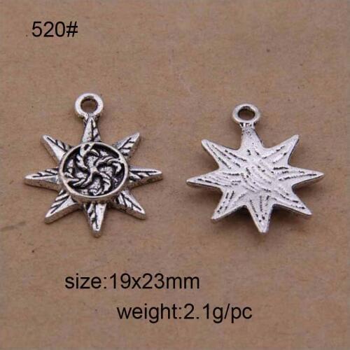 20PCS 19*23mm Retro Antique Silver Sun Charms Alloy Jewelry Pendant