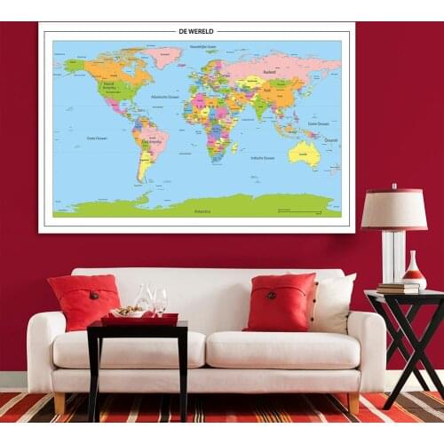 225*150cm The World Political Map In Dutch Large Poster Non-woven Canvas Painting Wall Home Decoration Children School Supplies