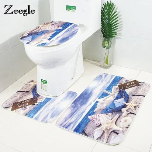 Zeegle Home Decor Bathroom Carpet Shower Room Non-slip Mat Toilet Rugs Absorbent Lid Cover 3PCS Bath Rugs Soft Mat Set